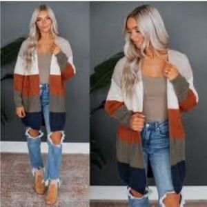 Verve Ami Blue Cream Rust Cardigan Sweater size small